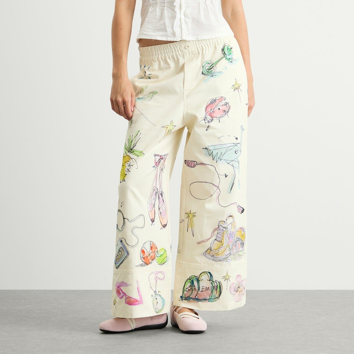 ALÉMAIS Women's Wide Leg Court Denim Trouser in Cream