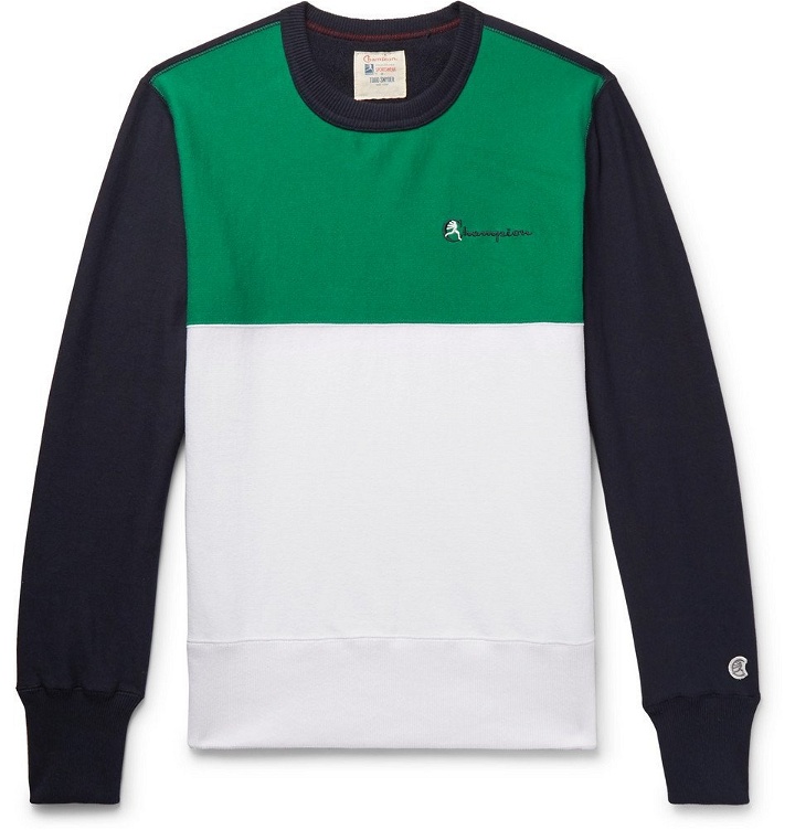 Photo: Todd Snyder Champion - Logo-Embroidered Colour-Block Loopback Cotton-Jersey Sweatshirt - Green