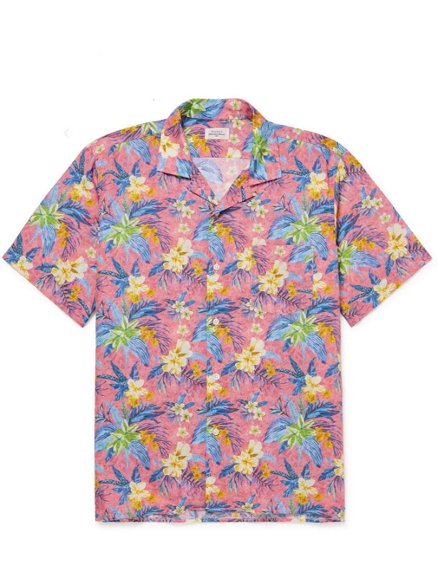 Photo: HARTFORD - Palm MC Camp-Collar Printed Cotton and Linen-Blend Poplin Shirt - Pink