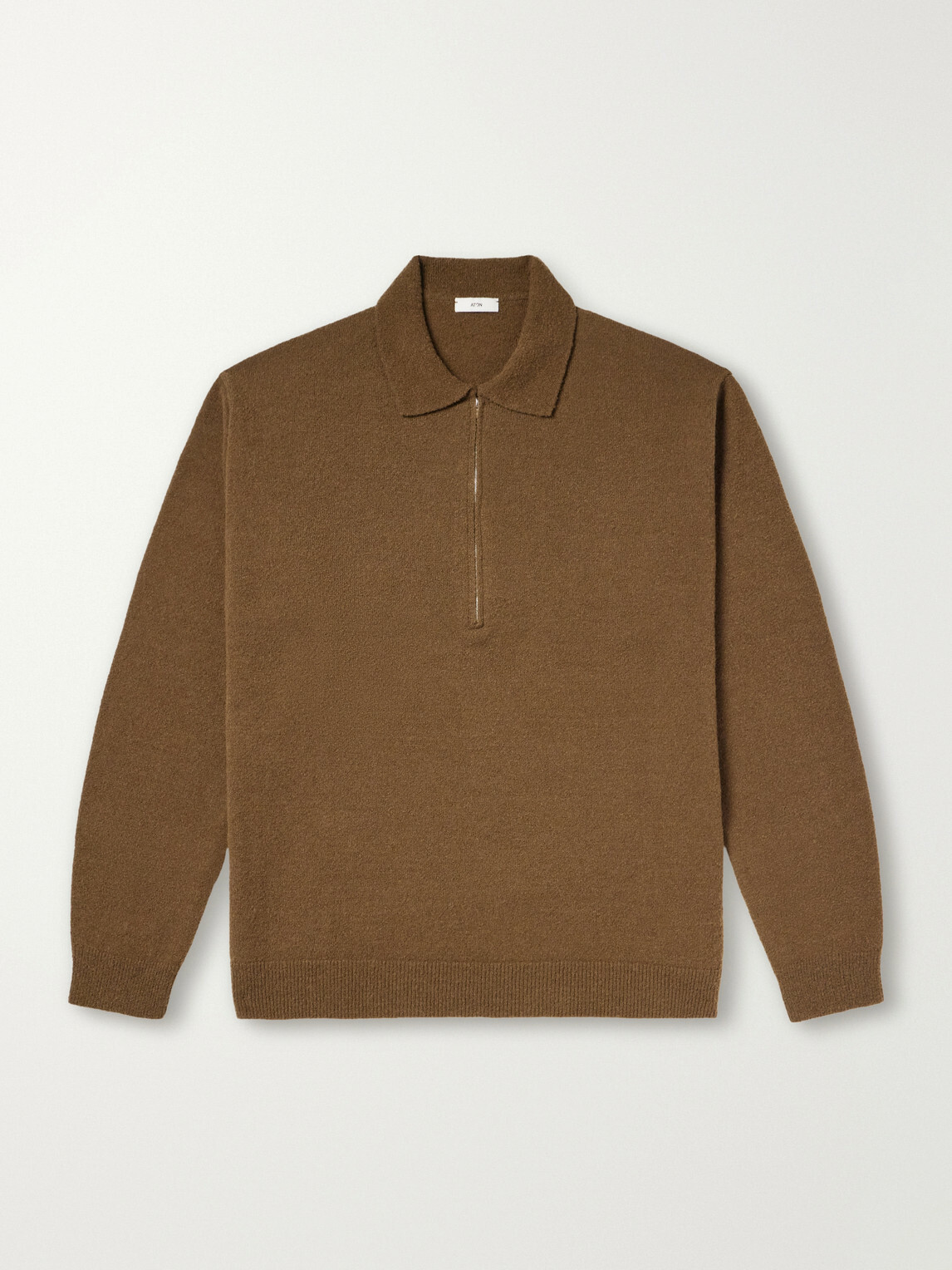ATON - Wool-Blend Half-Zip Polo Sweater - Brown