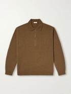 ATON - Wool-Blend Half-Zip Polo Sweater - Brown