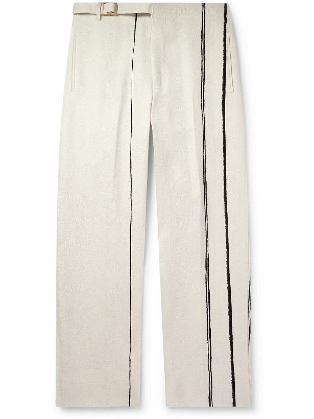 Photo: Zegna - Wide-Leg Belted Striped Oasi Lino Trousers - Neutrals