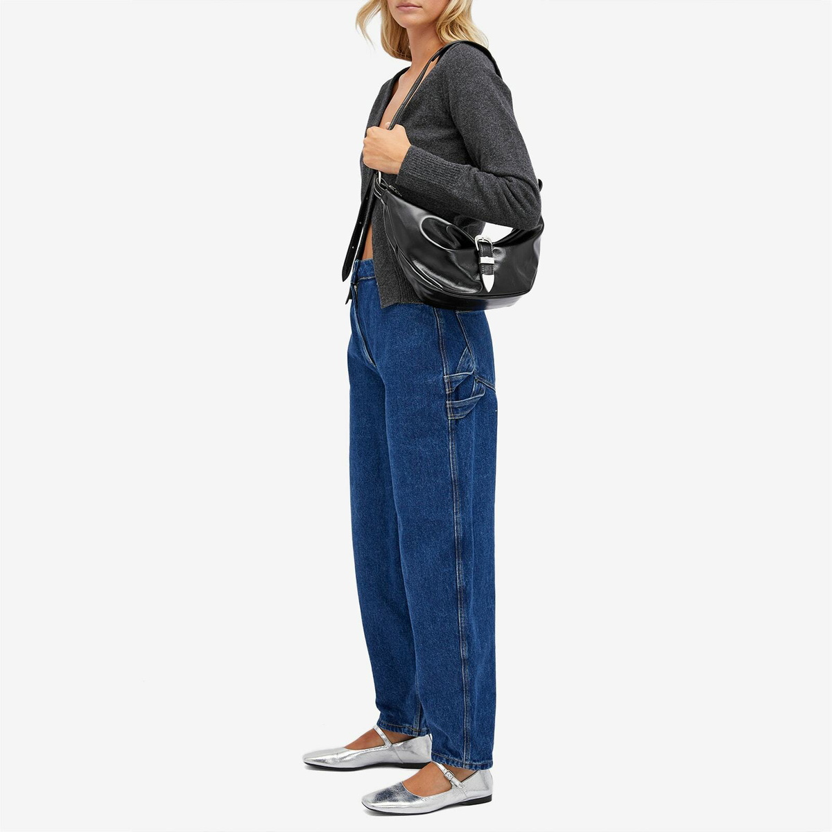 MARGE SHERWOOD ■ HOBO SHOULDER_トートバッグ Margesherwood] ☆ / HOBO SHOULDER / black glossy plain