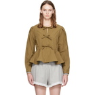 GANNI Khaki Compact Poplin Long Sleeve Peplum Blouse