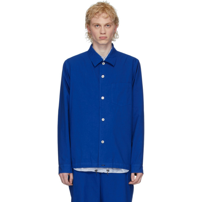 Fumito Ganryu Blue Silk Coach Shirt Jacket Fumito Ganryu