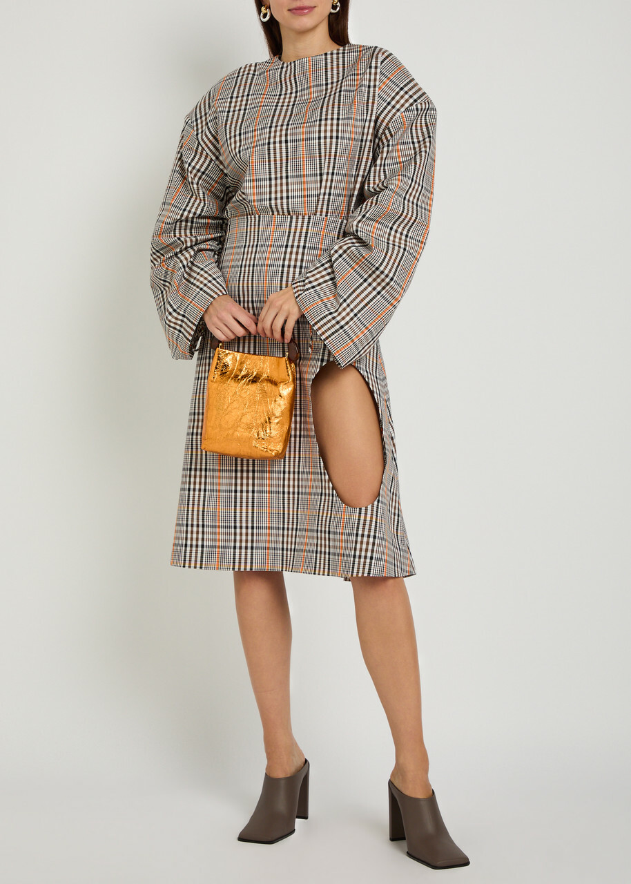 A.W.A.K.E Mode Checked Drawstring Cotton-blend top Brown