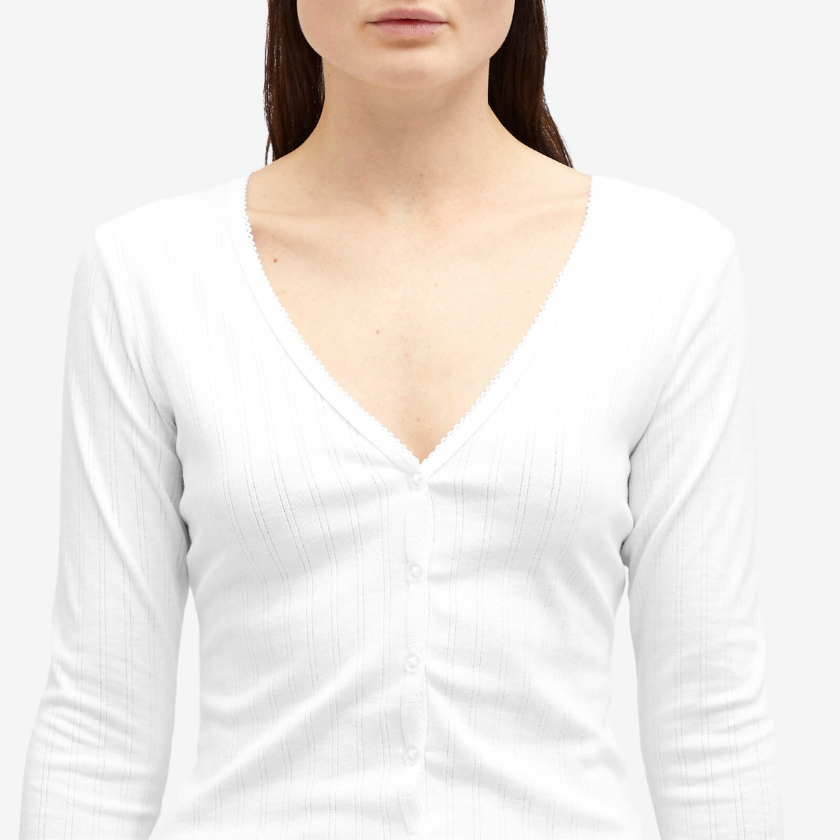 Good American Women's Cotton Pointelle Cardigan in White
