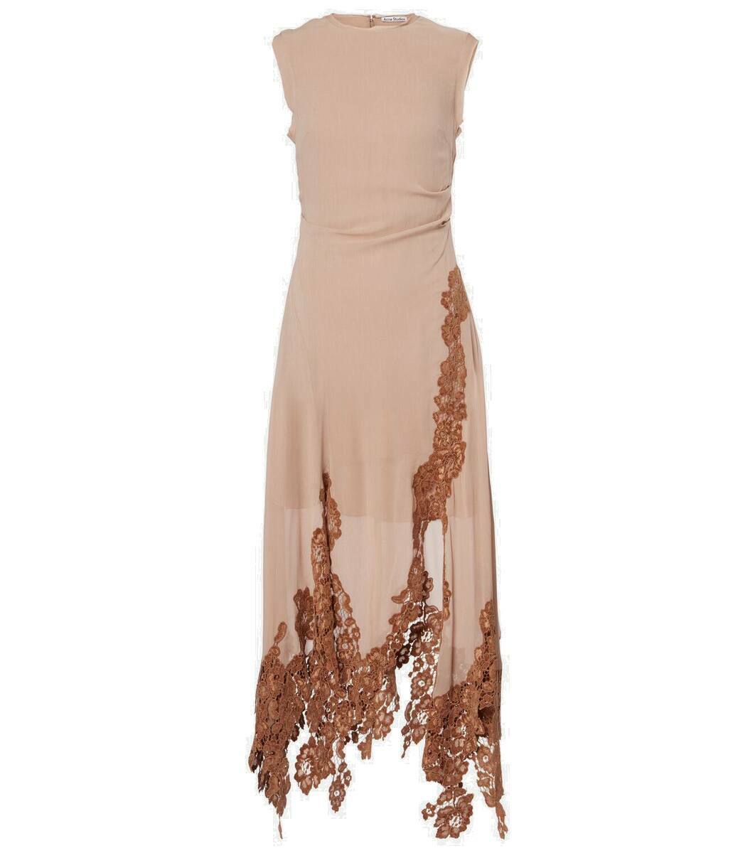 【Acne Studios】アシンメトリー drapedミディドレス ACNE STUDIOS Asymmetric knotted cutout stretch-crepe midi