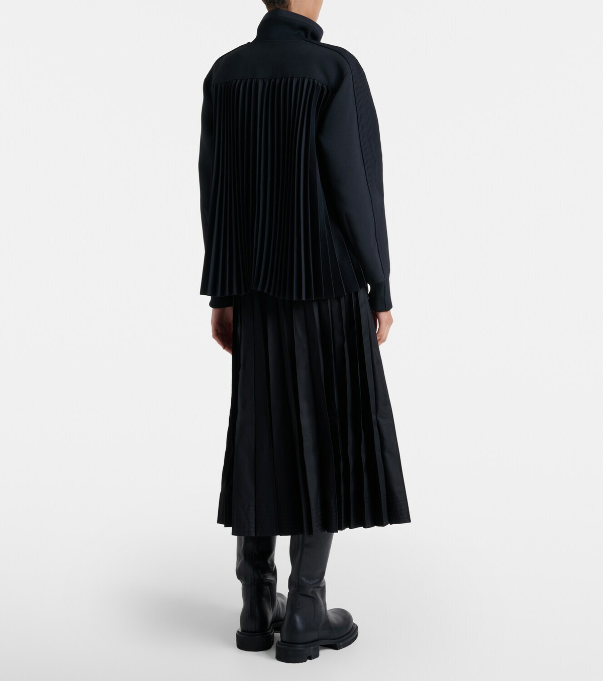 Sacai Belted cotton-blend gabardine midi skirt