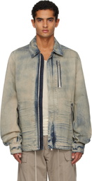 Rick Owens DRKSHDW Blue Concordians Concealed Zipfront Denim Jacket