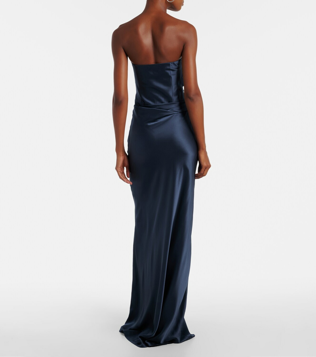 The Sei Ruched strapless silk satin corset dress