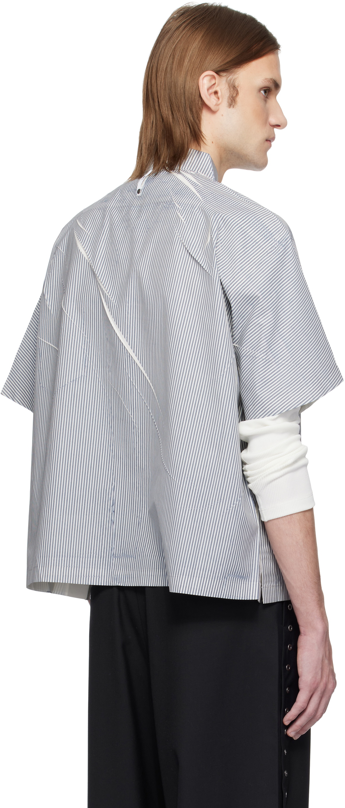 Karmuel Young Gray & White Square Printed Stripe Shirt