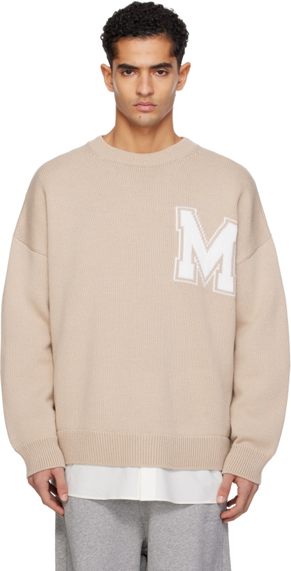 Photo: MM6 Maison Margiela Beige Two-In-One Varsity Knit Sweater