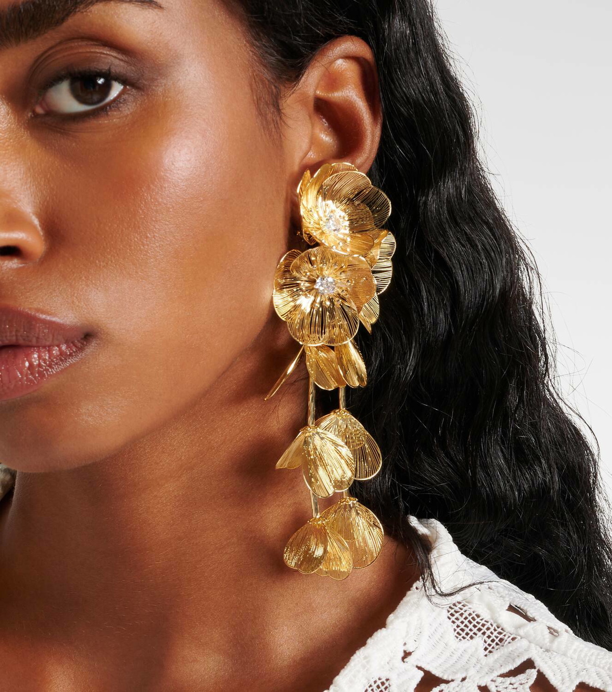 Self-Portrait Embellished gold-plated clip-on earrings