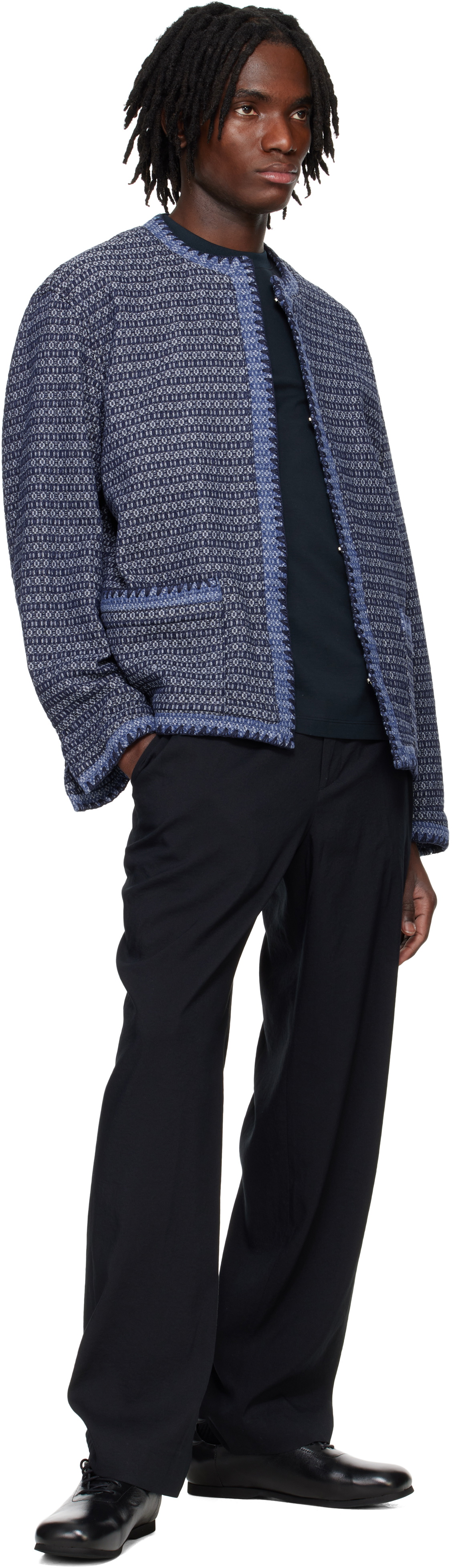 Solid Homme Navy Aztec Round Neck Jacket Solid Homme
