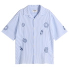 Wax London Men's Didcot Seersucker Doodle Vacation Shirt in Blue/Ecru