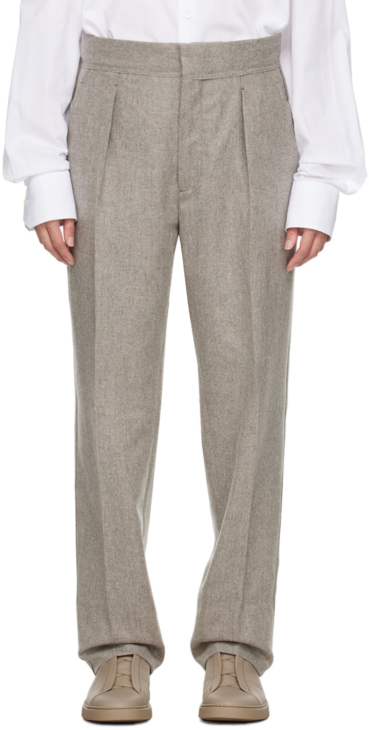 ZEGNA Gray Pleated Trousers