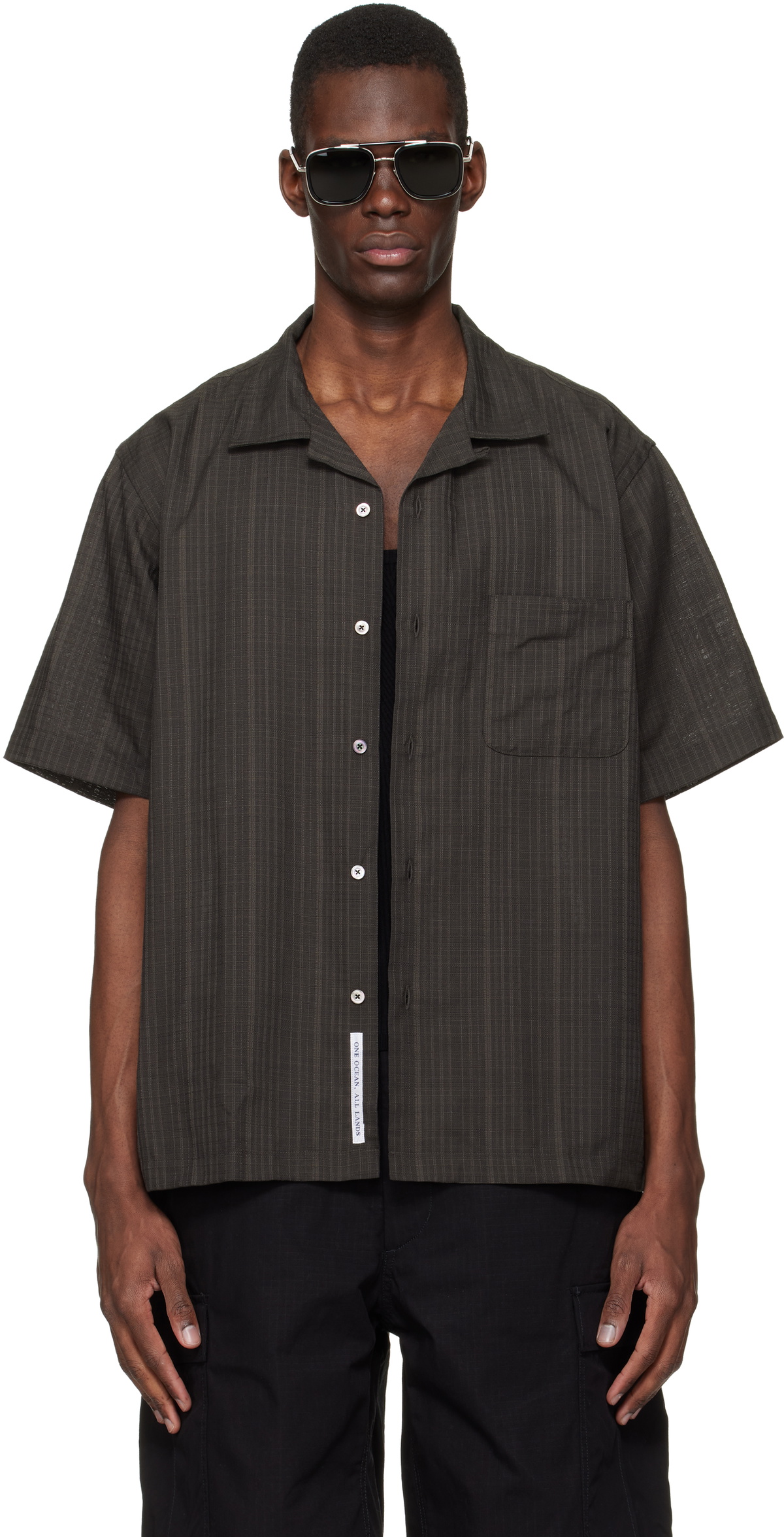 nanamica Gray Open Collar Panama S/S Shirt