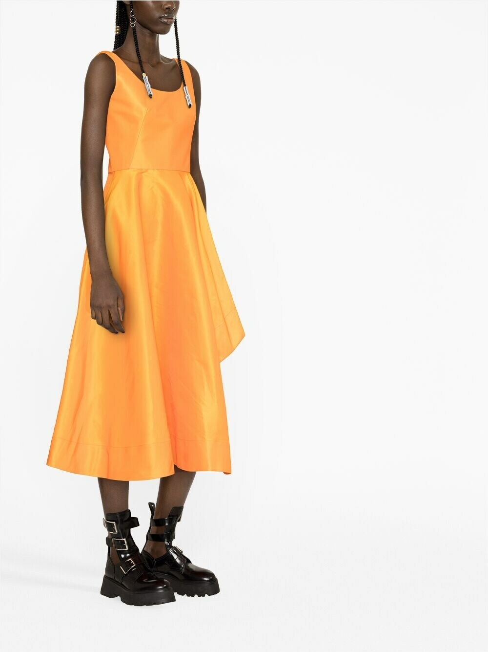 【Alexander McQueen】asymmetric midi dress McQueen Asymmetric Draped Midi Day Dress | Neiman Marcus