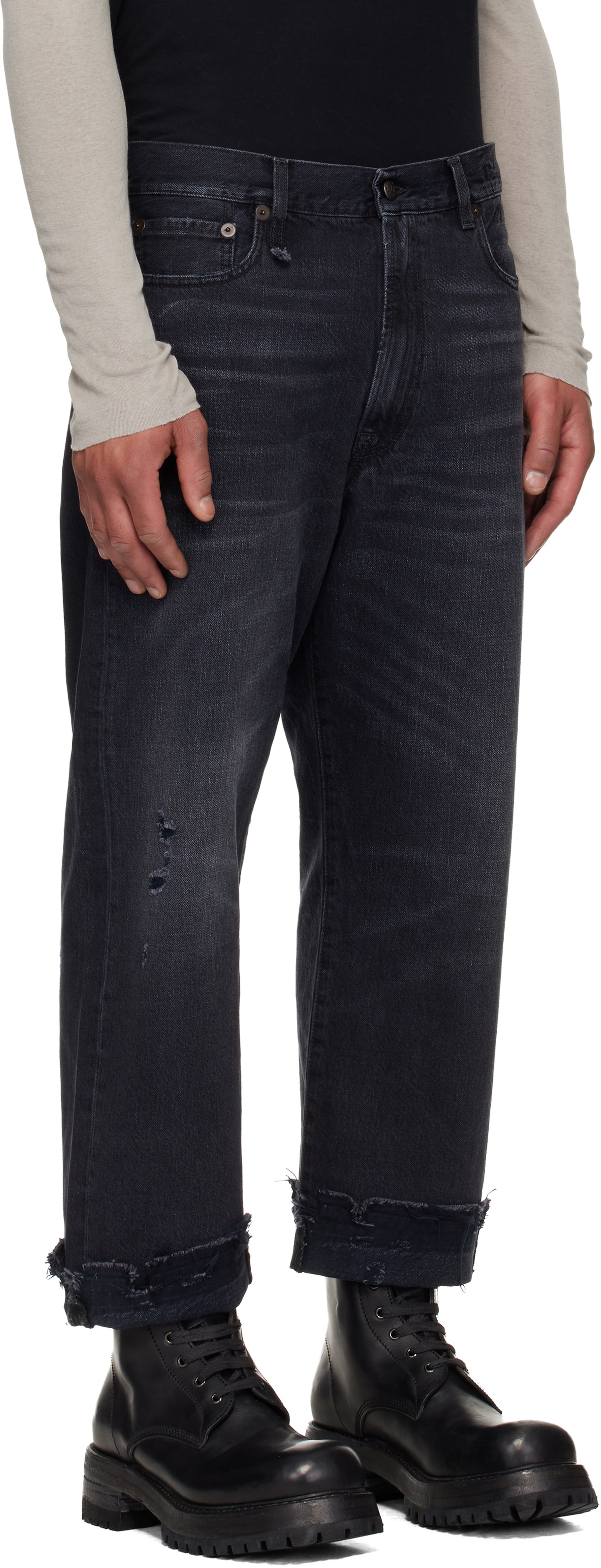 R13 Black Washed Boyfriend Jeans