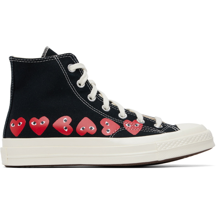 Photo: COMME des GARÇONS PLAY Black Converse Edition Chuck 70 Multi Heart Sneakers