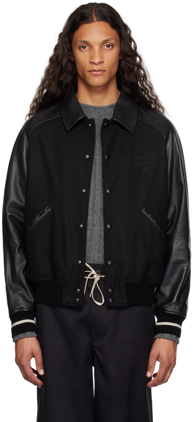 Photo: Emporio Armani Black Embroidered Leather Jacket