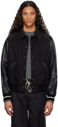 Emporio Armani Black Embroidered Leather Jacket