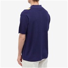 Beams Plus Men's Stripe Knitted Polo Shirt in Navy