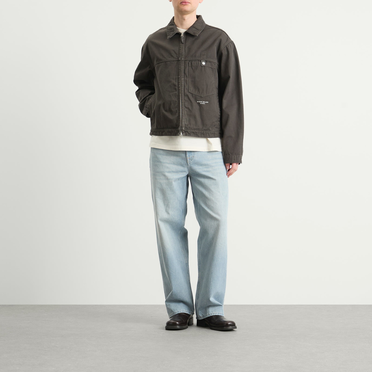 Stone Island Men's Marina Batavia-TC Zip Jacket in Lead Grey Stone