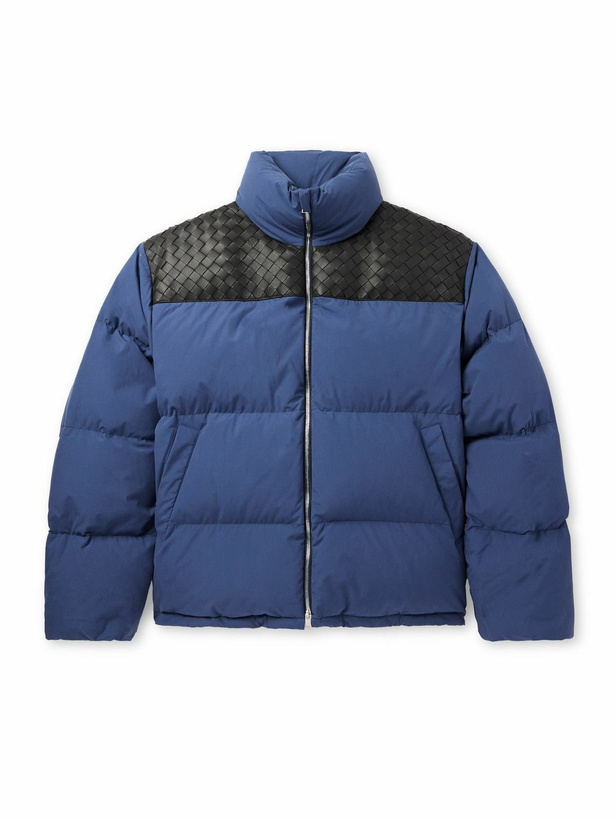 Photo: Bottega Veneta - Intrecciato Leather-Trimmed Quilted Cotton-Poplin Down Jacket - Blue