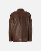 Pinko Washed Leather Jacket With Collar Brown Sassicaia