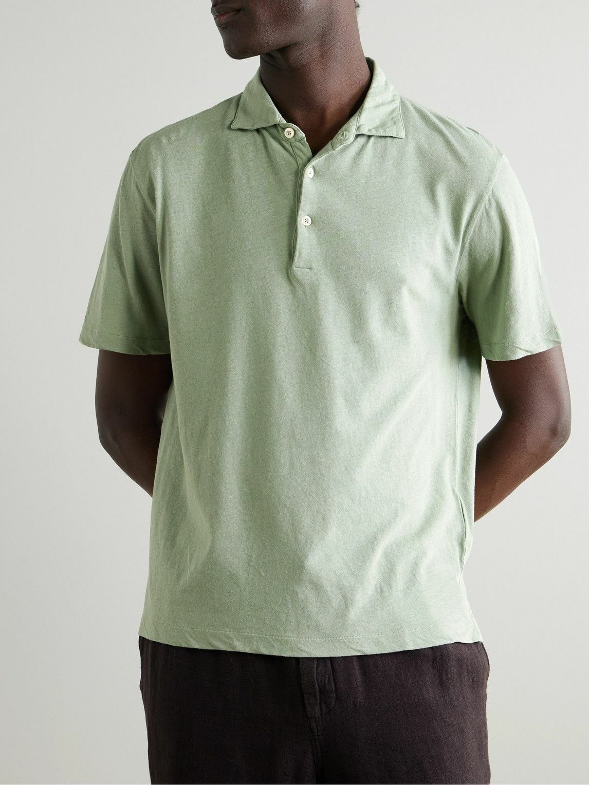 Boglioli - Cotton and Linen-Blend Polo Shirt - Green