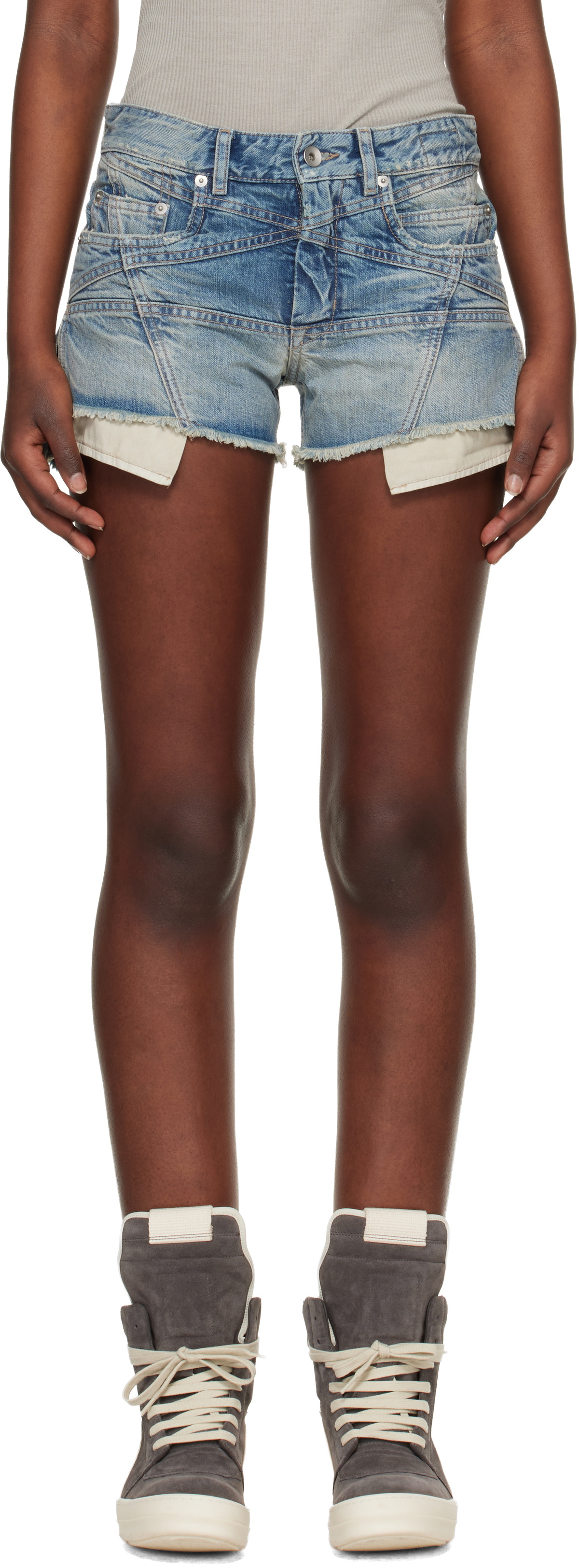 Rick Owens DRKSHDW Blue Temple Lana Cut Off Denim Shorts