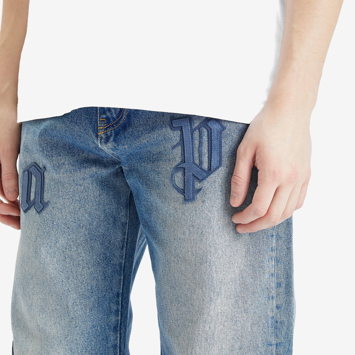 Palm Angels Men's Straight 5 Pocket Jeans in Light Blue