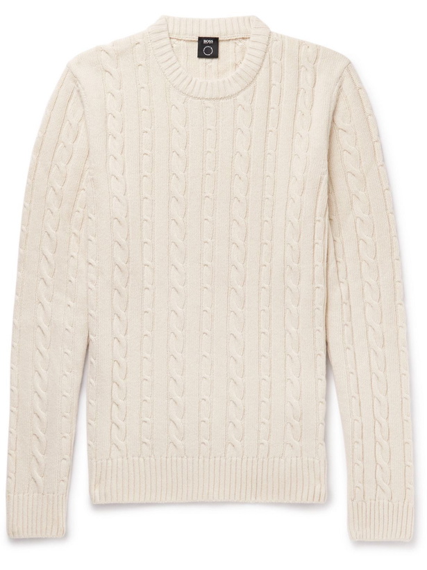 Photo: Hugo Boss - Recycled Cable-Knit Sweater - Neutrals