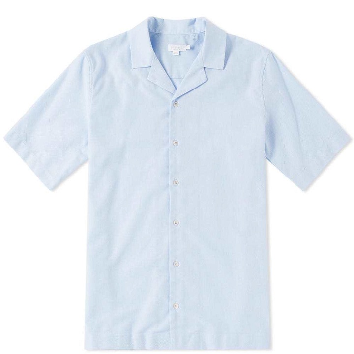 Photo: Sunspel Cotton Camp Collar Short Sleeve Shirt Blue