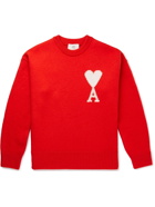 AMI PARIS - Intarsia Wool Sweater - Red
