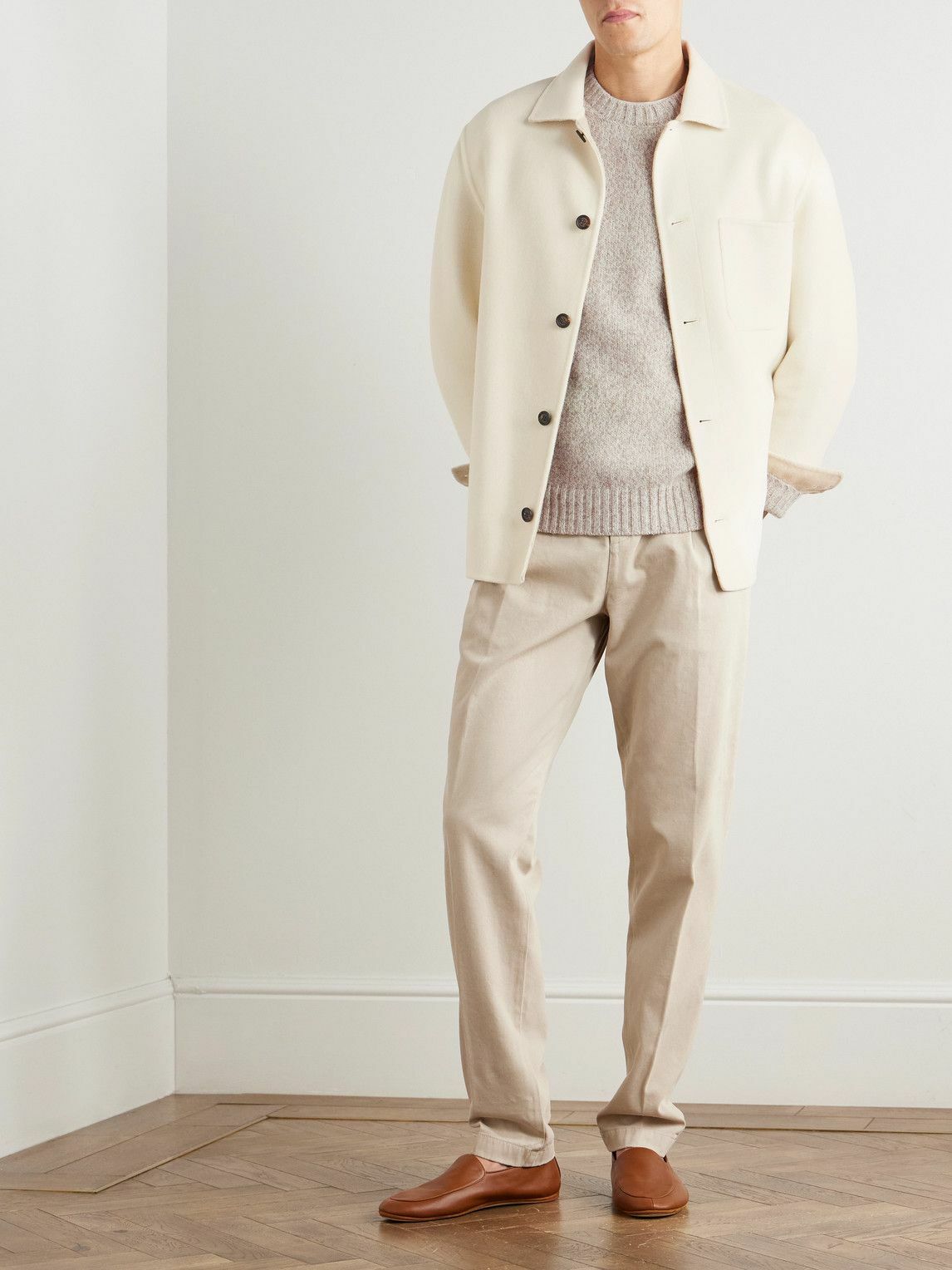 Eleventy - Straight-Leg Pleated Stretch Cotton and Lyocell-Blend Trousers - Neutrals