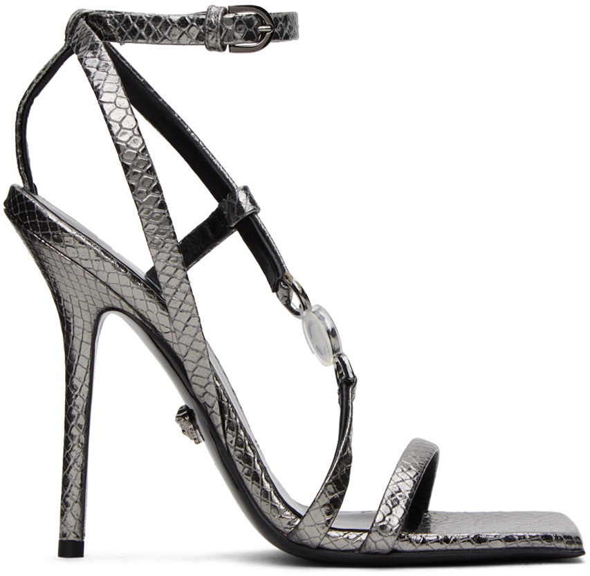 Versace Gunmetal Crystal Medusa '95 Heeled Sandals Versace