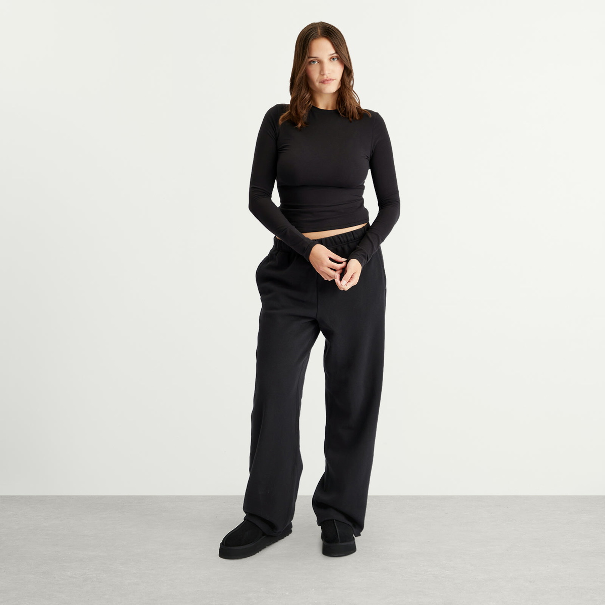 Skims Style SKIMS Women's Cotton Jersey Long Sleeve T-Shirt in Soot SKIMS