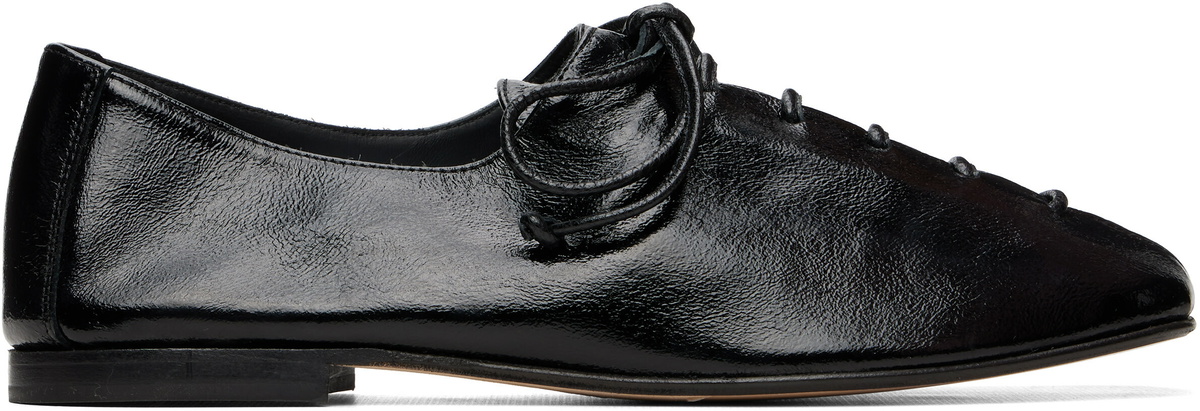 HEREU Black Plegada Crinkled Glossy Flats