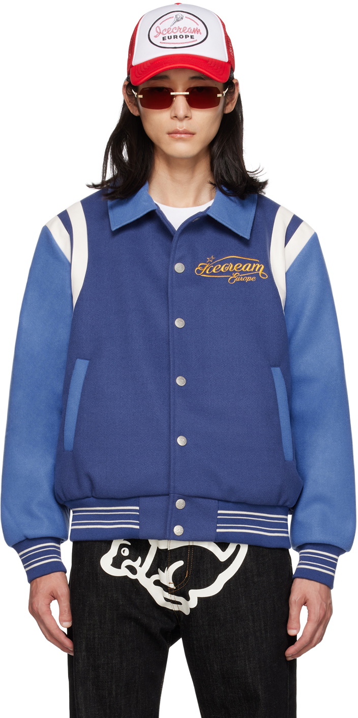 ICECREAM Blue & Navy Mascot Varsity Bomber Jacket ICECREAM