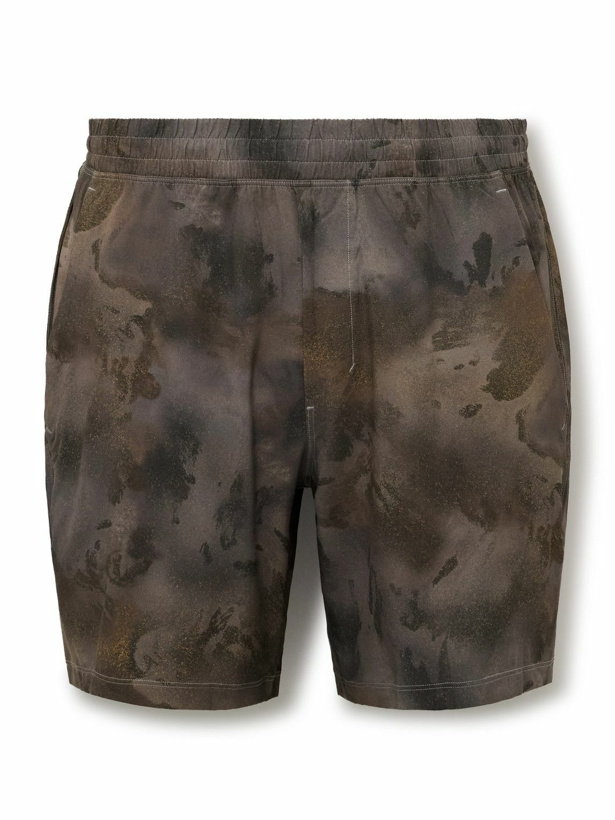 Photo: Lululemon - Pace Breaker 7&quot; Straight-Leg Mesh-Trimmed Printed Recycled-Swift&trade; Shorts - Brown
