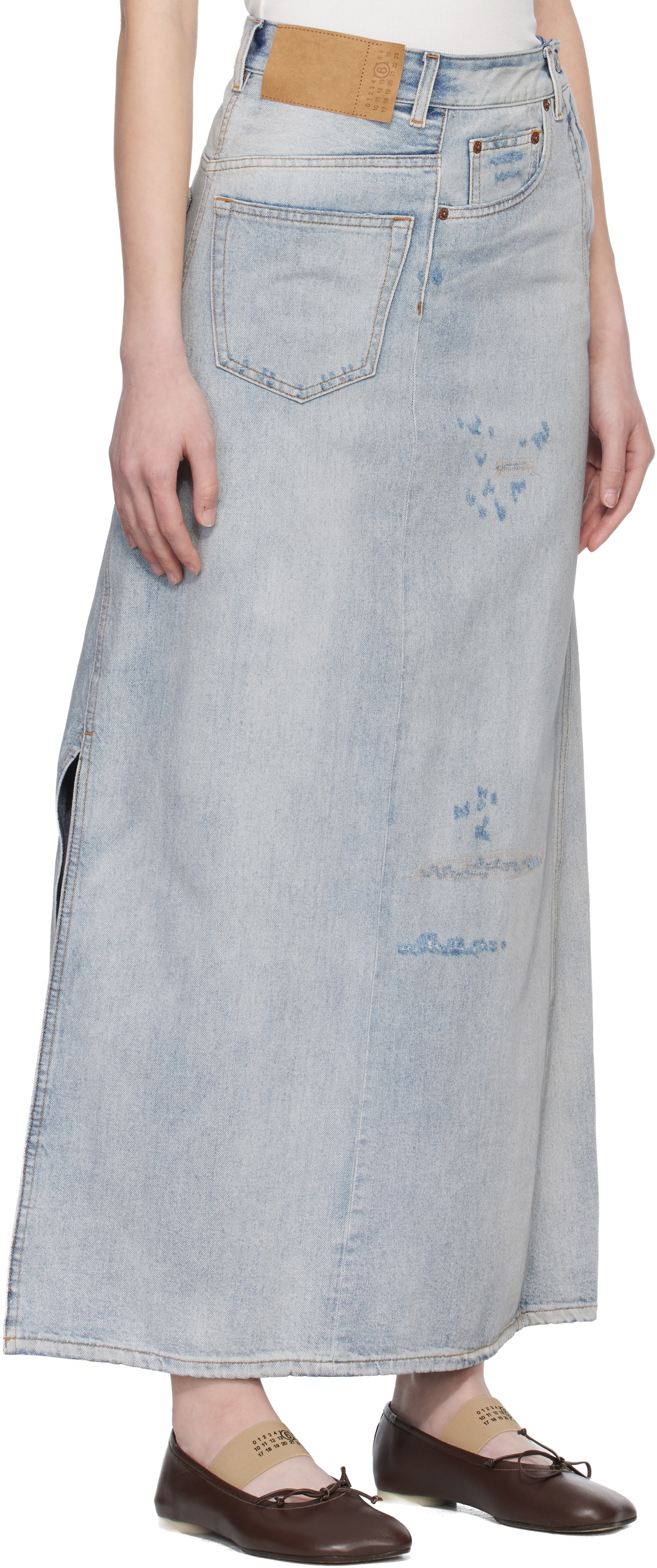 MM6 Maison Margiela Blue Distressed Midi Skirt
