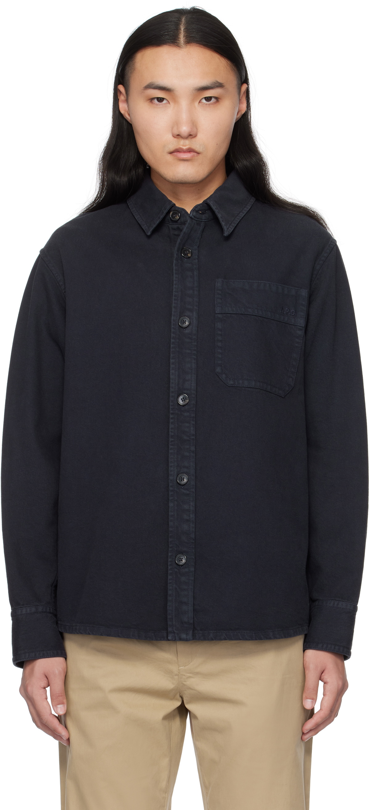 A.P.C. Navy Basile Brodée Poitrine Overshirt