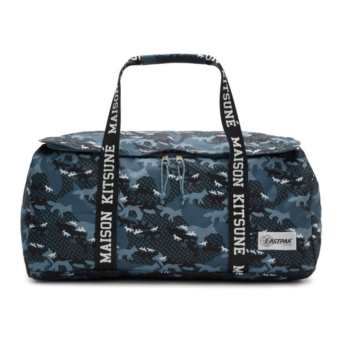 Photo: Maison Kitsune Blue Eastpak Edition Camouflage Perce Duffle Bag