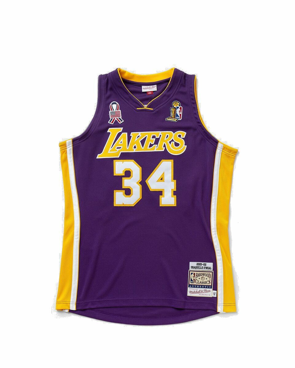 Photo: Mitchell & Ness Nba Authentic Finals Jersey Los Angeles Lakers 2001 02 Shaquille O'neal #34 Purple - Mens - Jerseys