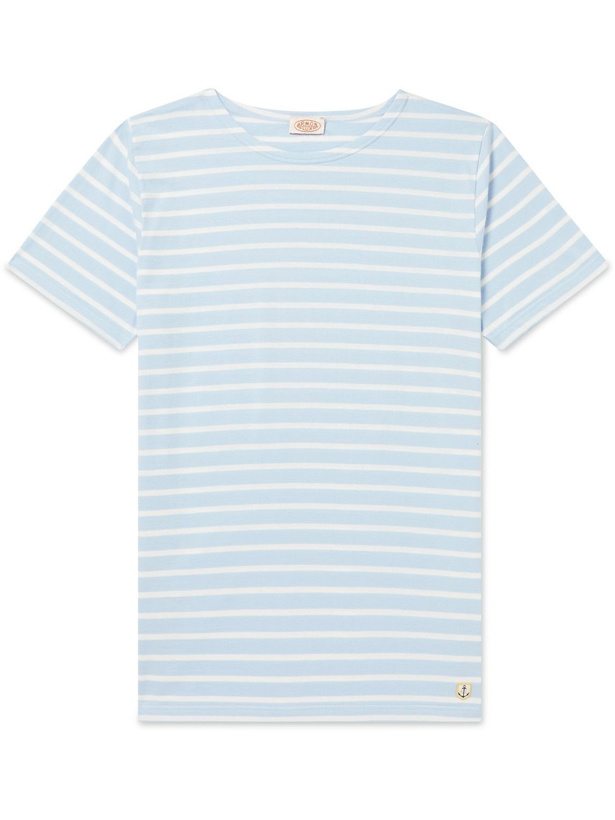 Photo: Armor Lux - Logo-Appliquéd Striped Cotton-Jersey T-Shirt - Blue