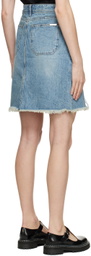 DRAE Blue Distressed Denim Midi Skirt