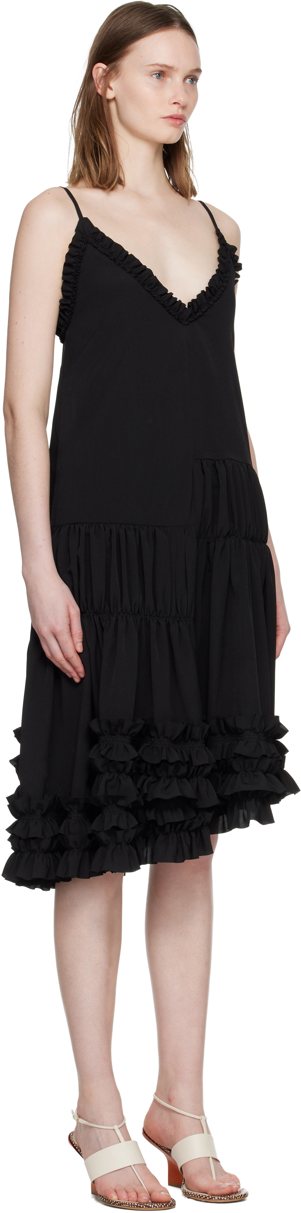 Dries Van Noten Black Asymmetrical Ruffle Minidress